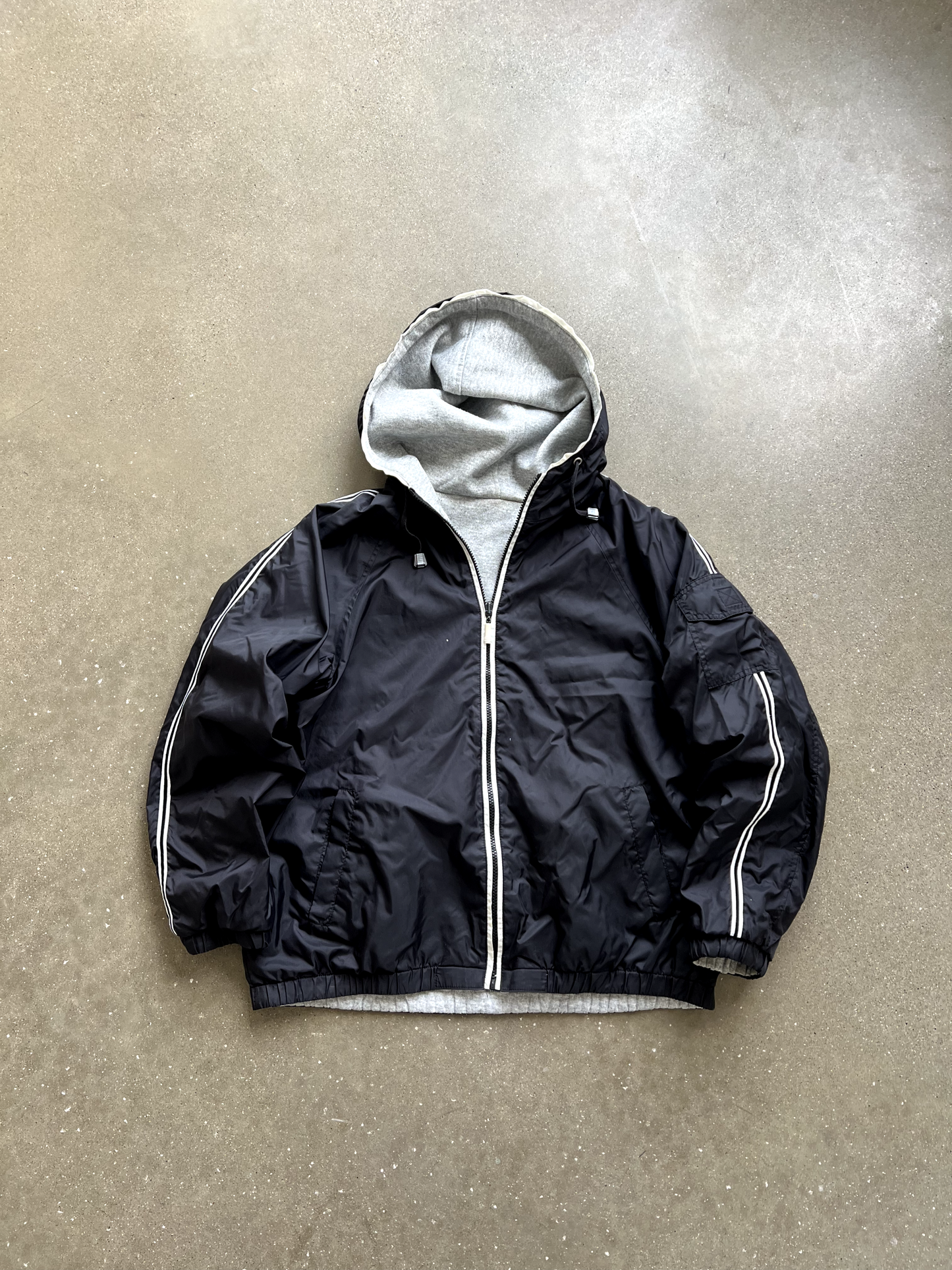 Vintage Black Windbreaker Hoodie - L