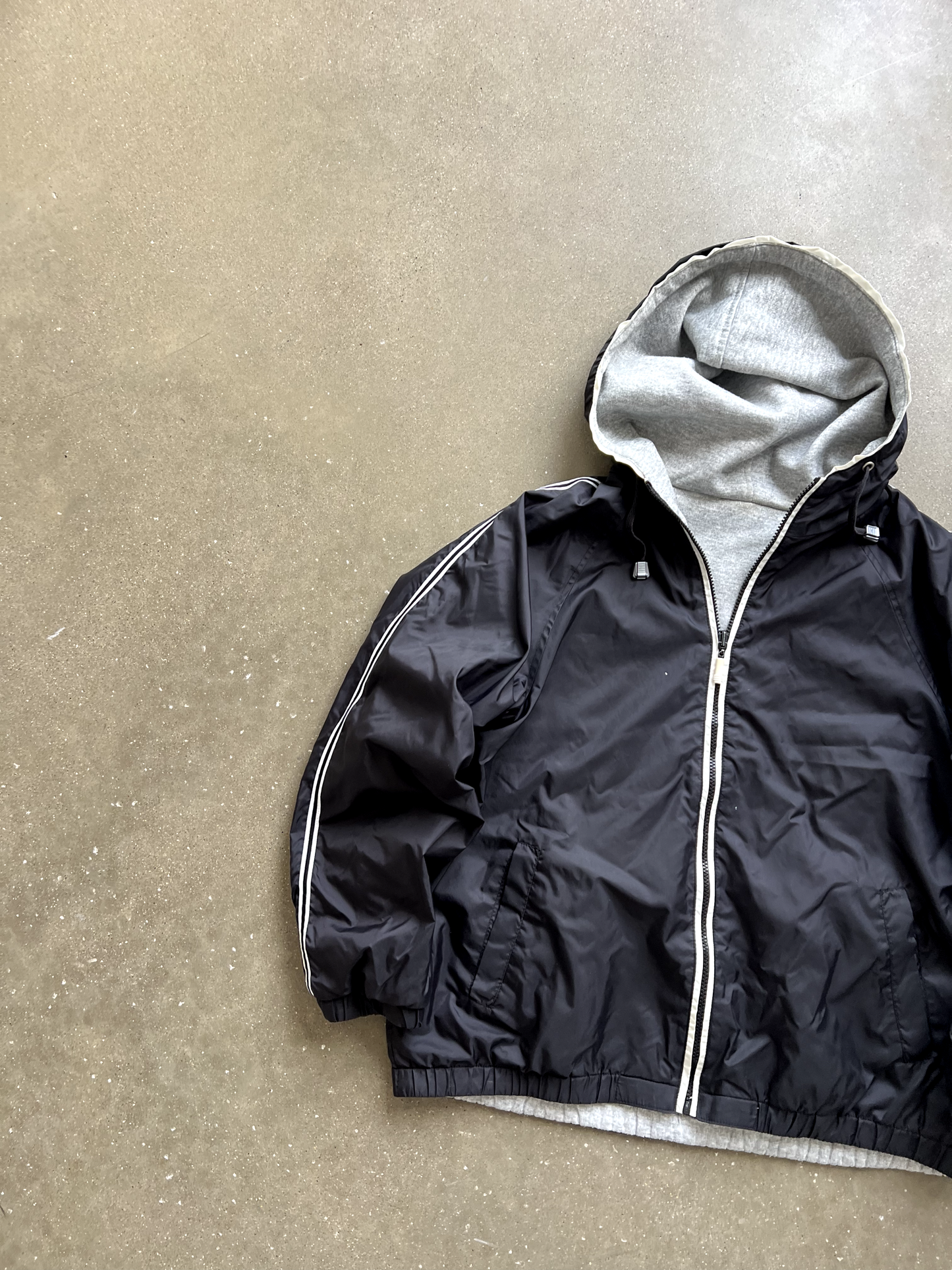 Vintage Black Windbreaker Hoodie - L