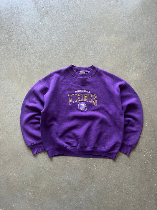 Vintage Purple Minnesota Vikings Spellout Crew Neck Sweater - L