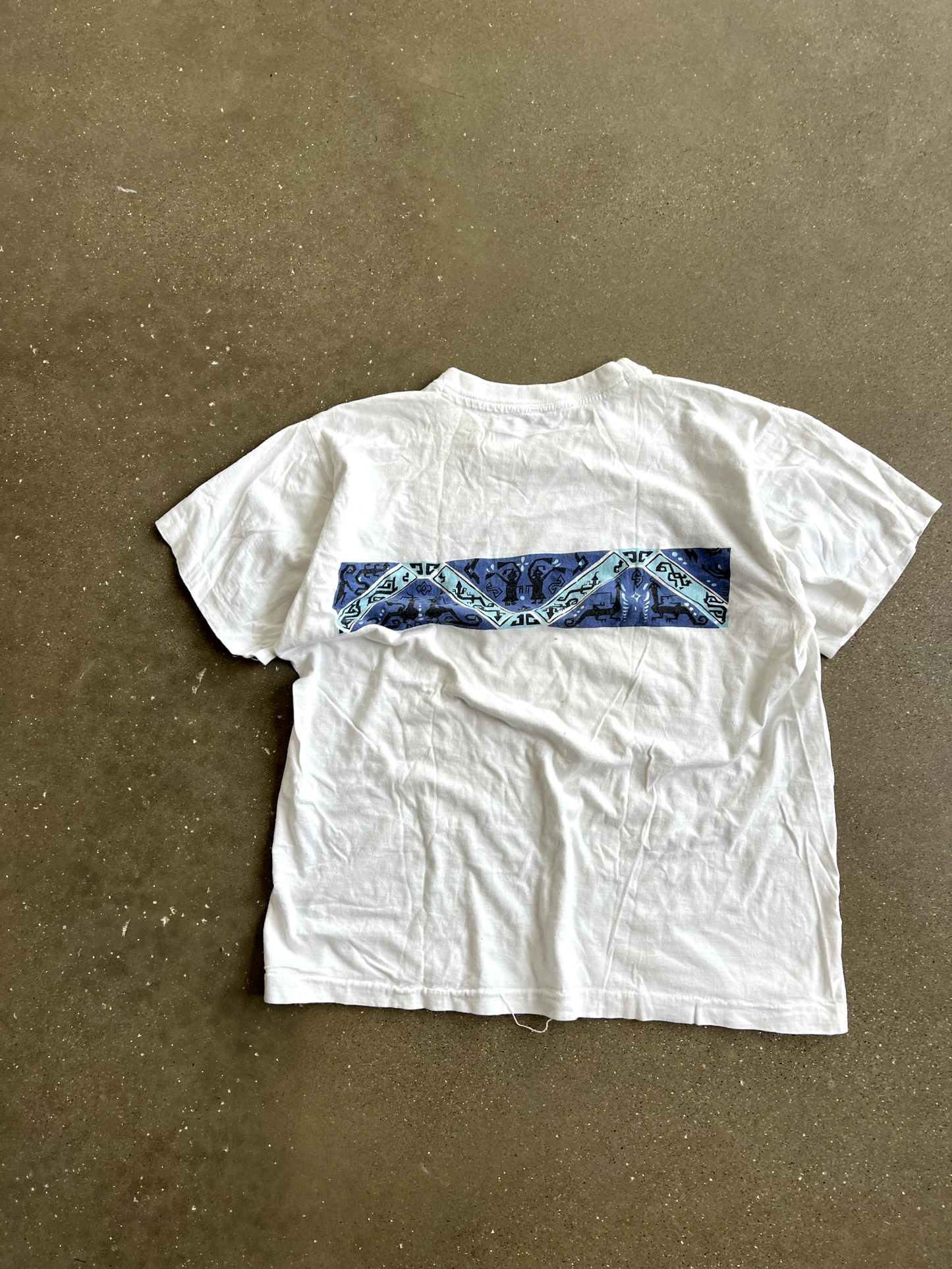 Vintage White Striped Graphic Tee - L