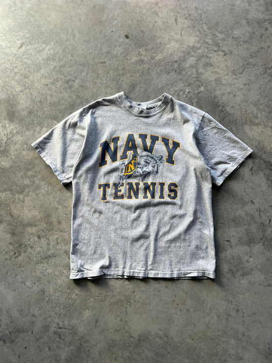 Vintage Grey Navy Tennis Spellout Shirt - M