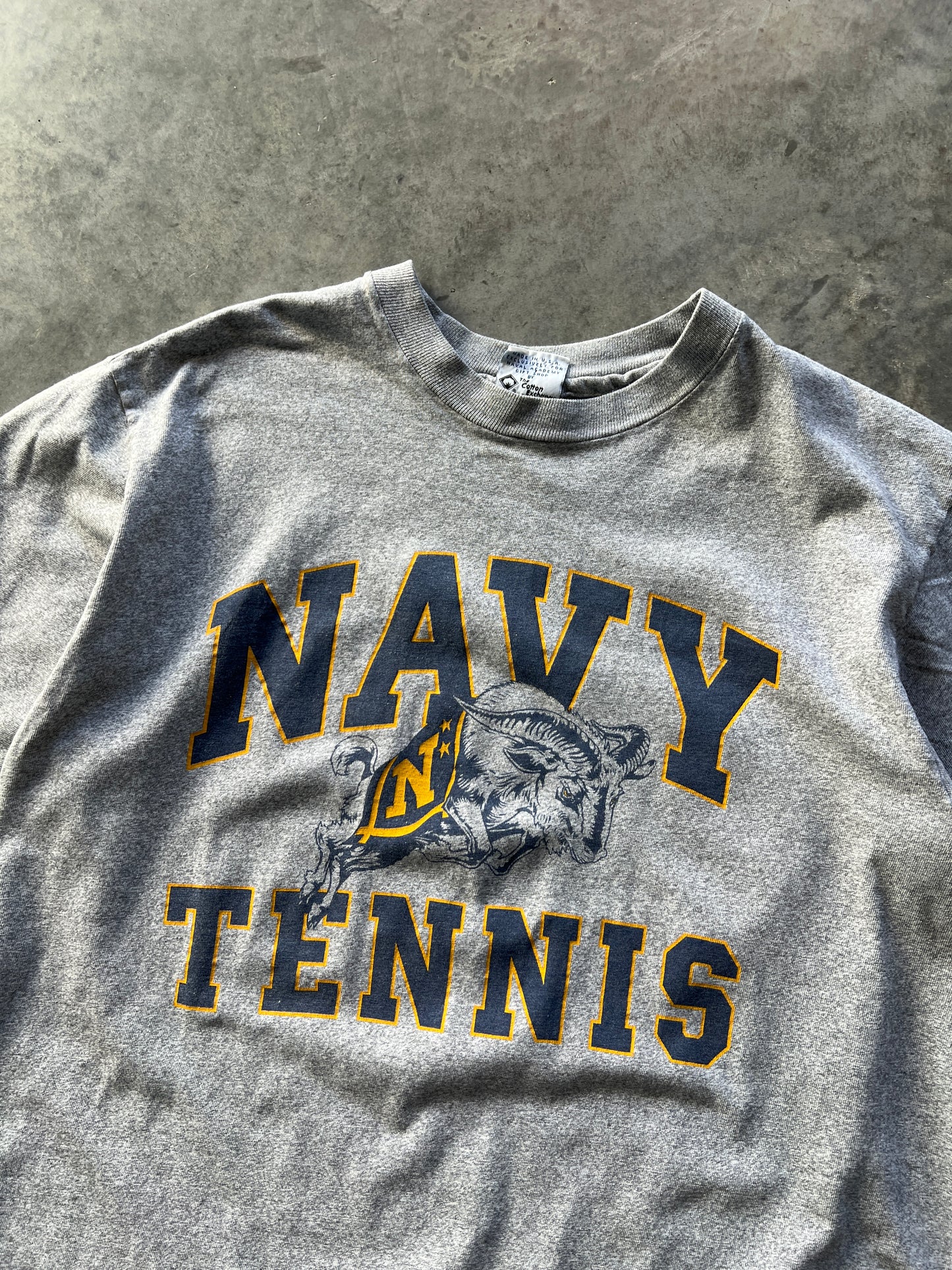 Vintage Grey Navy Tennis Spellout Shirt - M