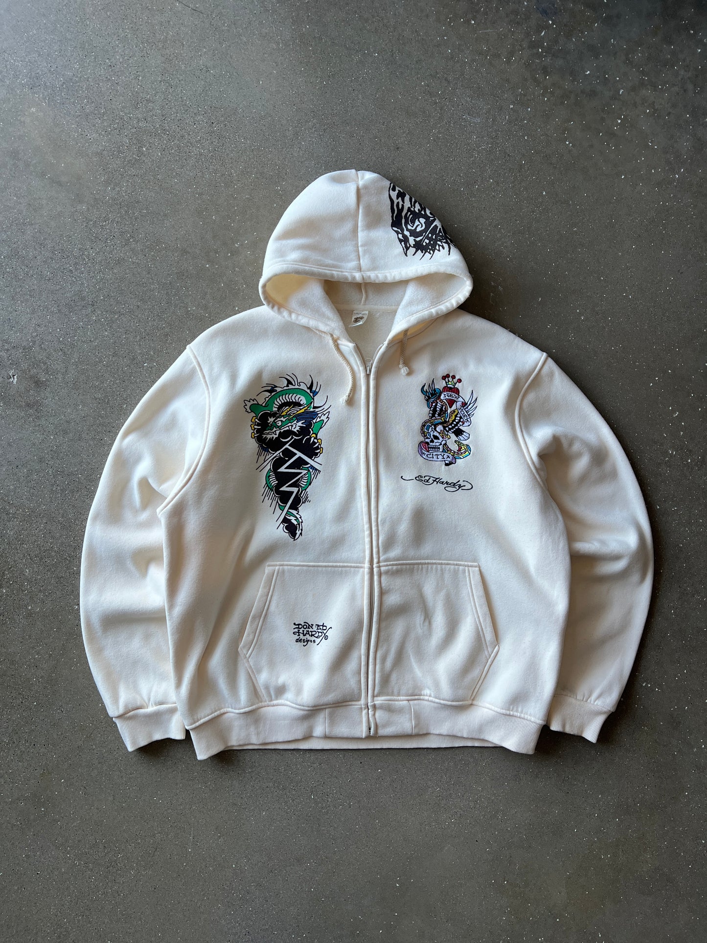 Vintage Cream Ed Hardy Zip Hoodie - XL