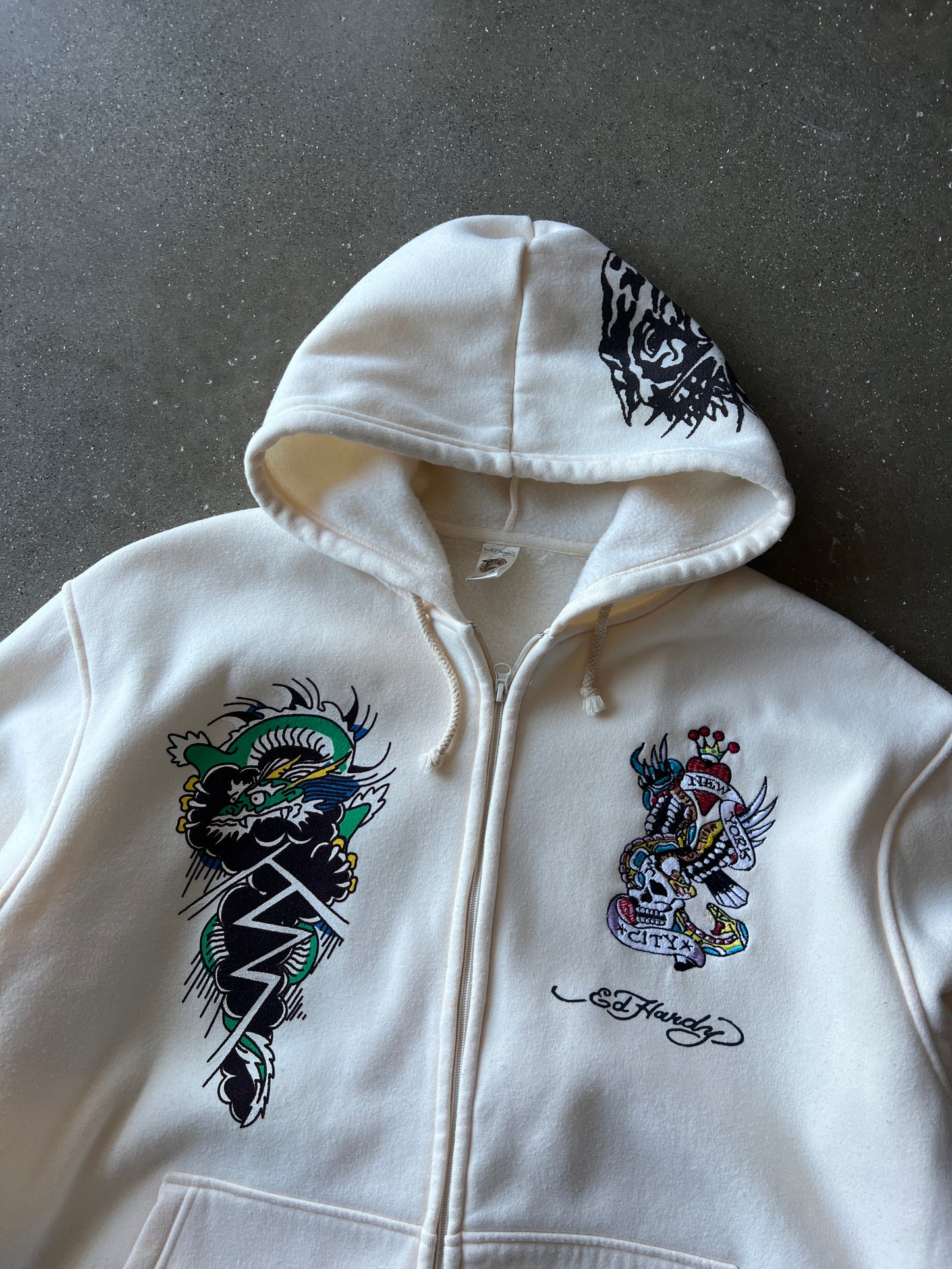 Vintage Cream Ed Hardy Zip Hoodie - XL