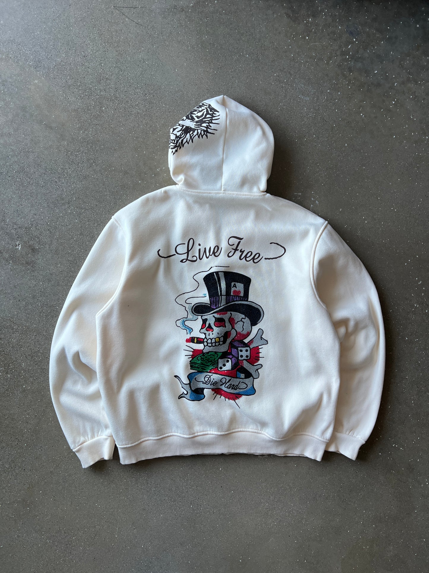Vintage Cream Ed Hardy Zip Hoodie - XL