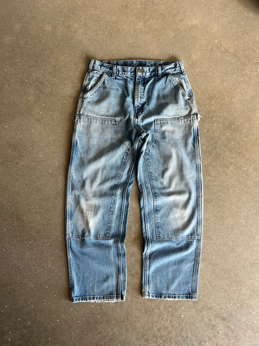 Vintage Faded Blue Carhartt Double Knee Pants - 36x32