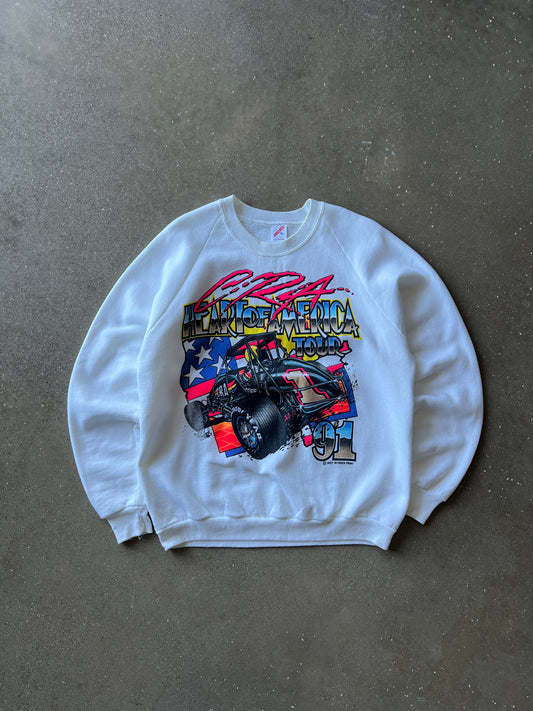 Vintage White and Neon Autographed Race Crew Neck Sweater - XL