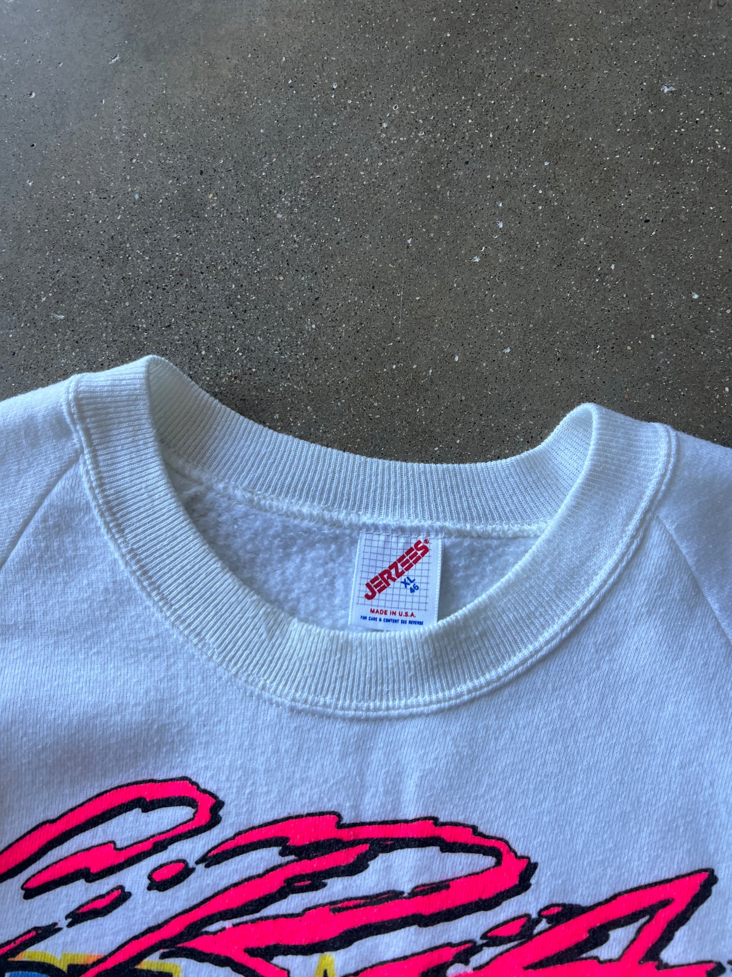Vintage White and Neon Autographed Race Crew Neck Sweater - XL
