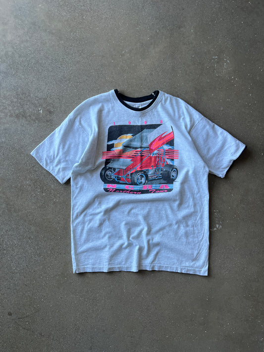 Vintage Heather Gray and Pink Race T-Shirt - XL