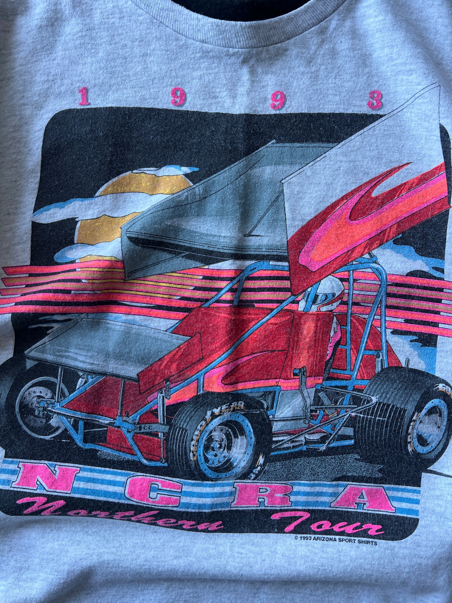 Vintage Heather Gray and Pink Race T-Shirt - XL