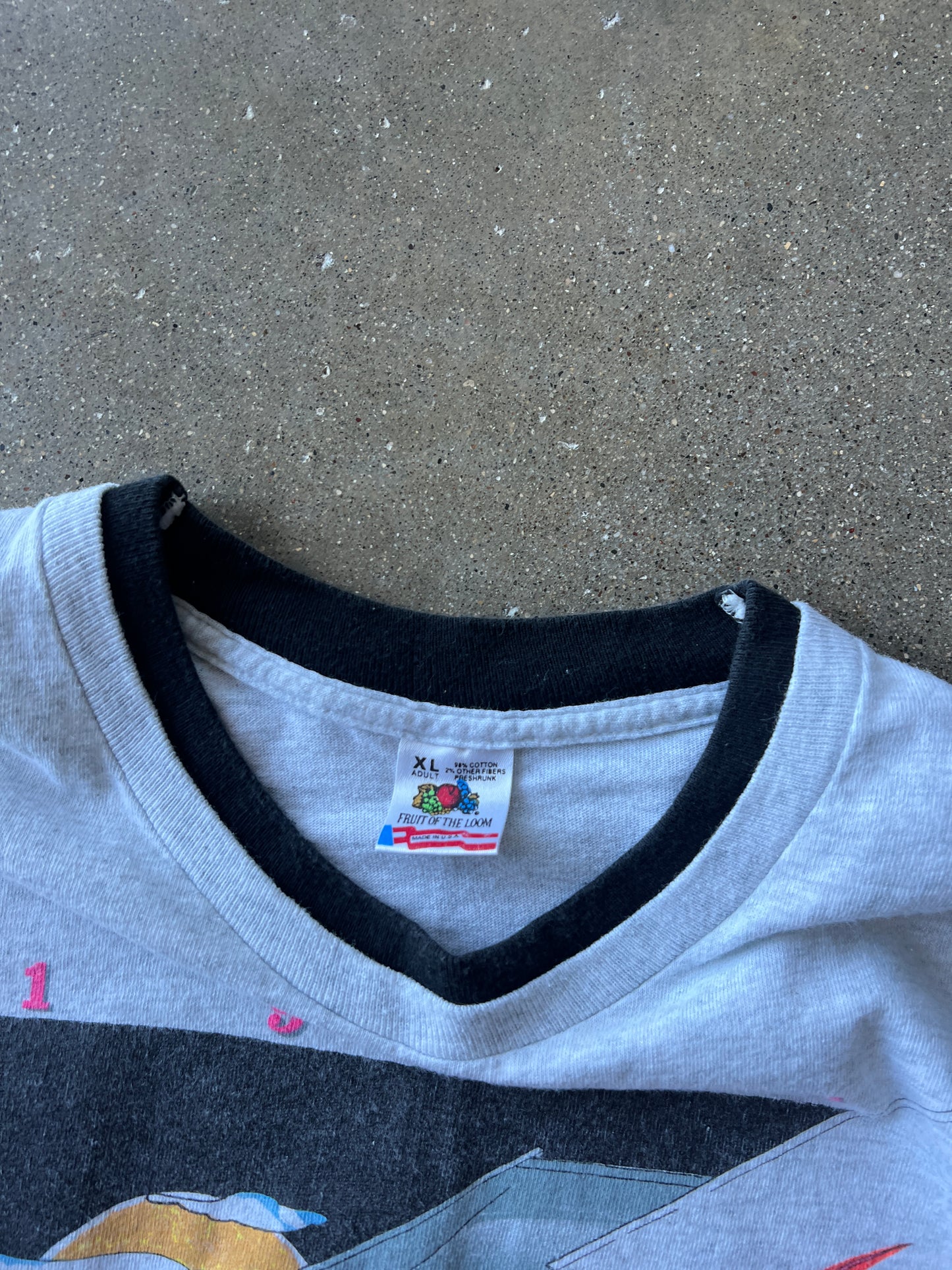 Vintage Heather Gray and Pink Race T-Shirt - XL