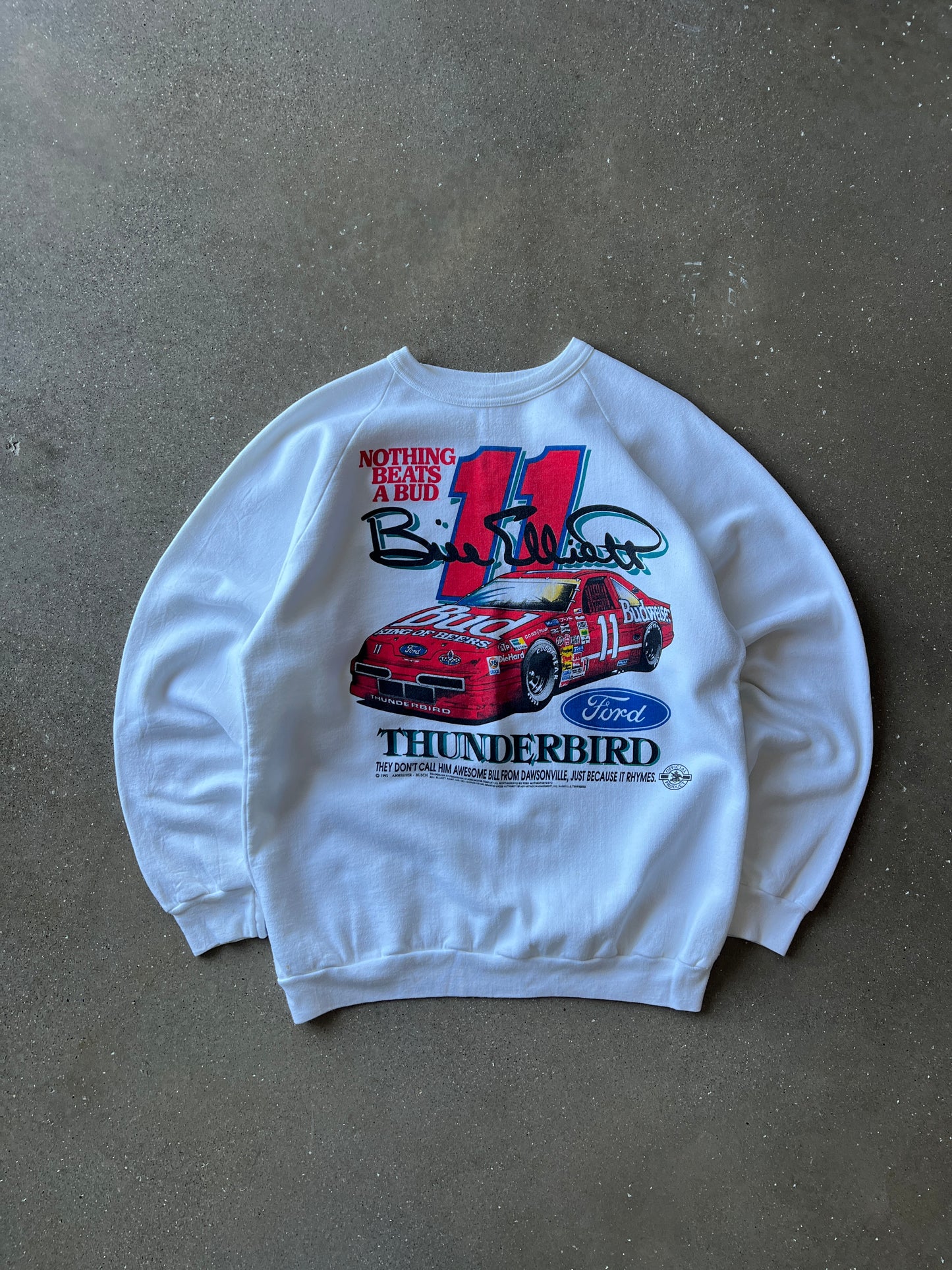 Vintage White and Red Thunderbird Racing Crew Neck Sweater -