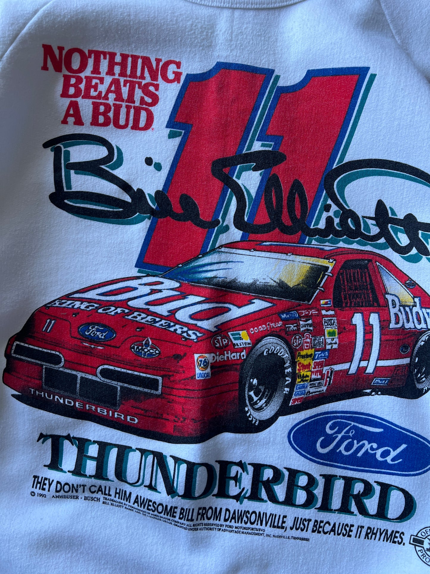 Vintage White and Red Thunderbird Racing Crew Neck Sweater -