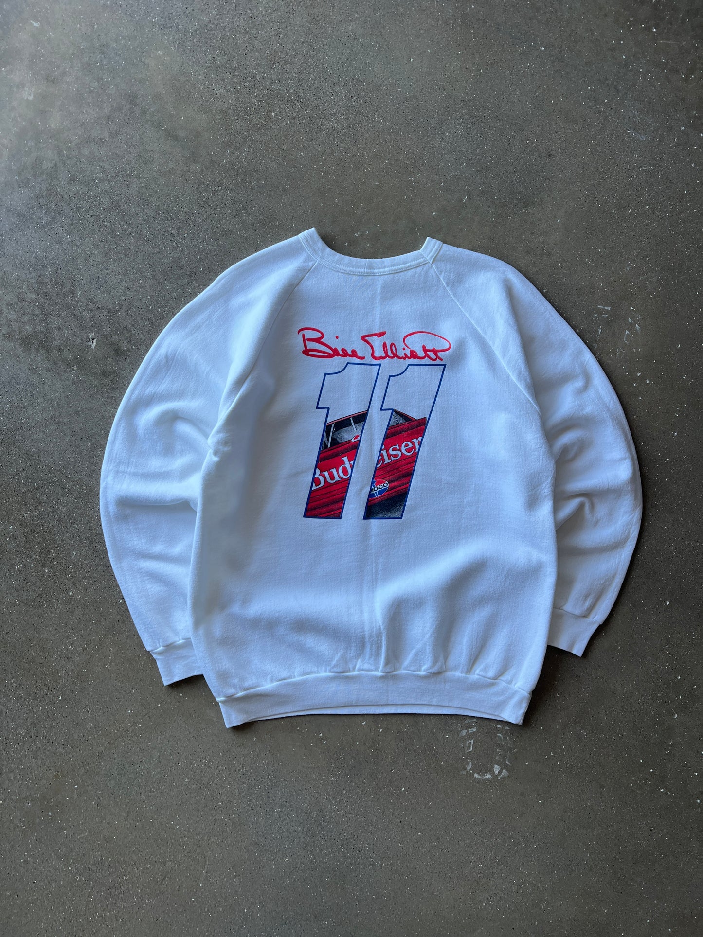 Vintage White and Red Thunderbird Racing Crew Neck Sweater -