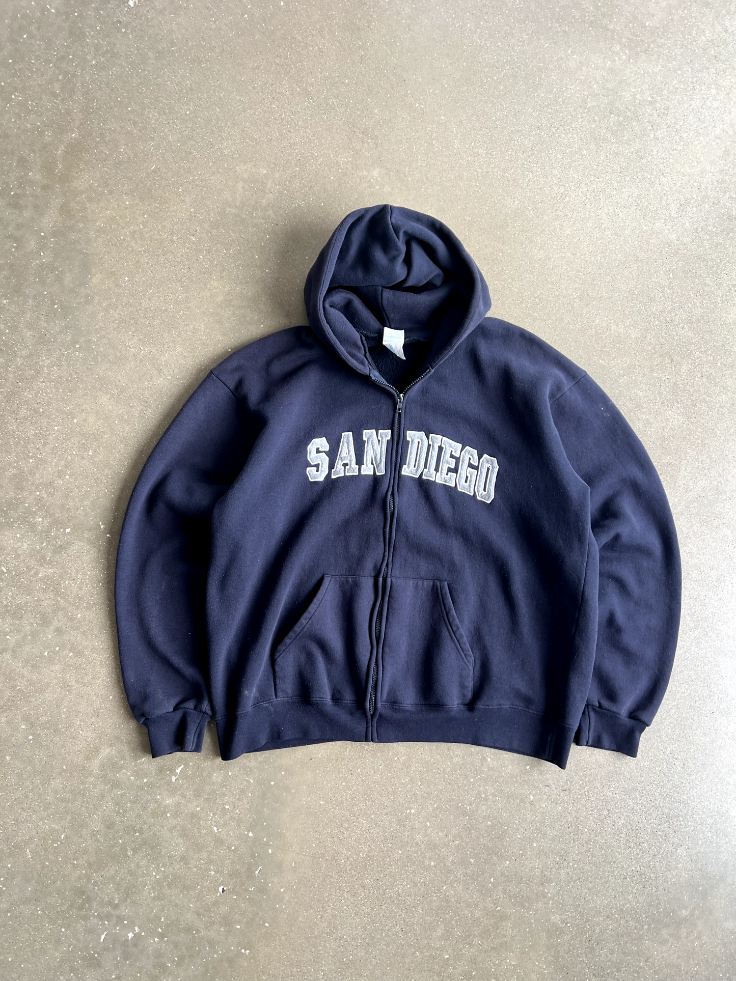 Vintage Navy Blue San Diego Spellout Zip Up Hoodie - 2XL