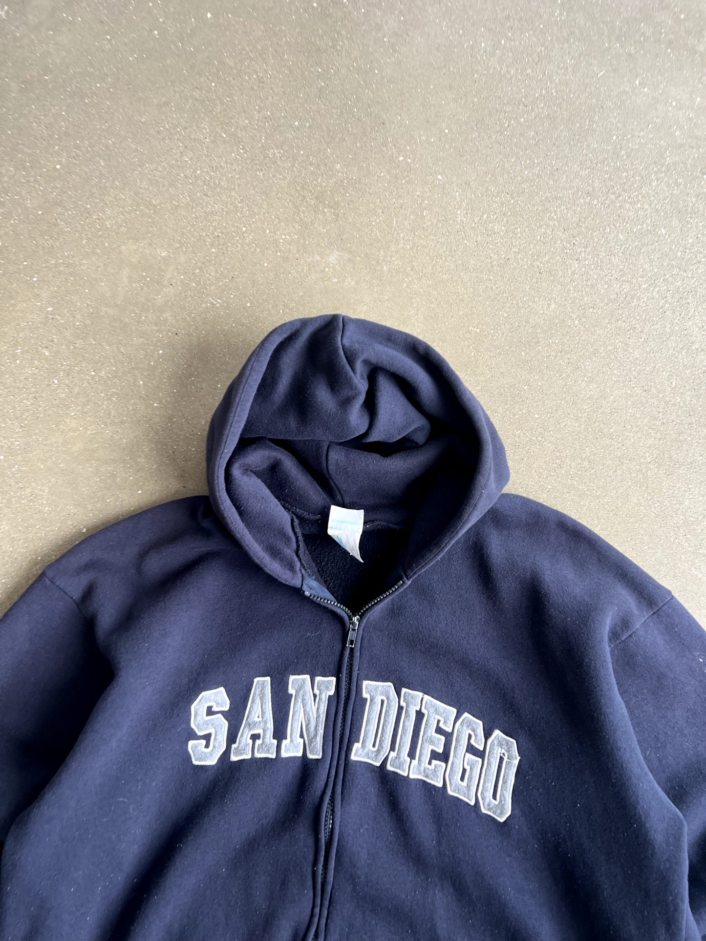 Vintage Navy Blue San Diego Spellout Zip Up Hoodie - 2XL