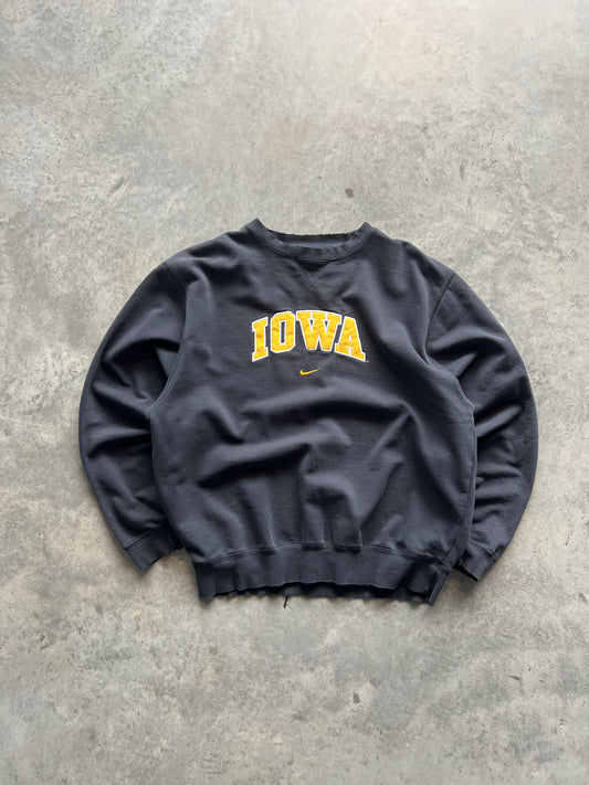 Vintage Distressed Black Iowa Spellout Crew - L