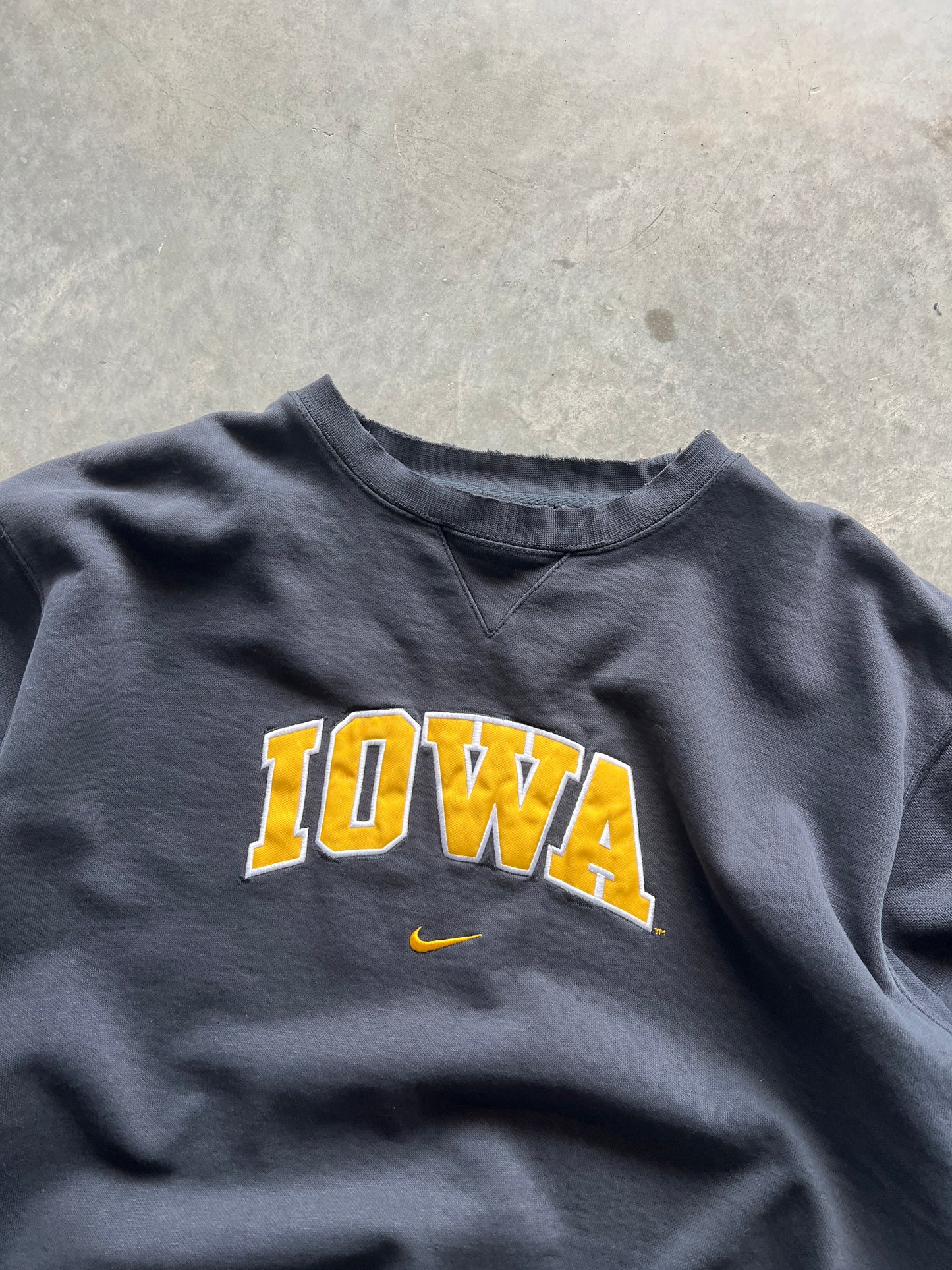 Vintage Distressed Black Iowa Spellout Crew - L