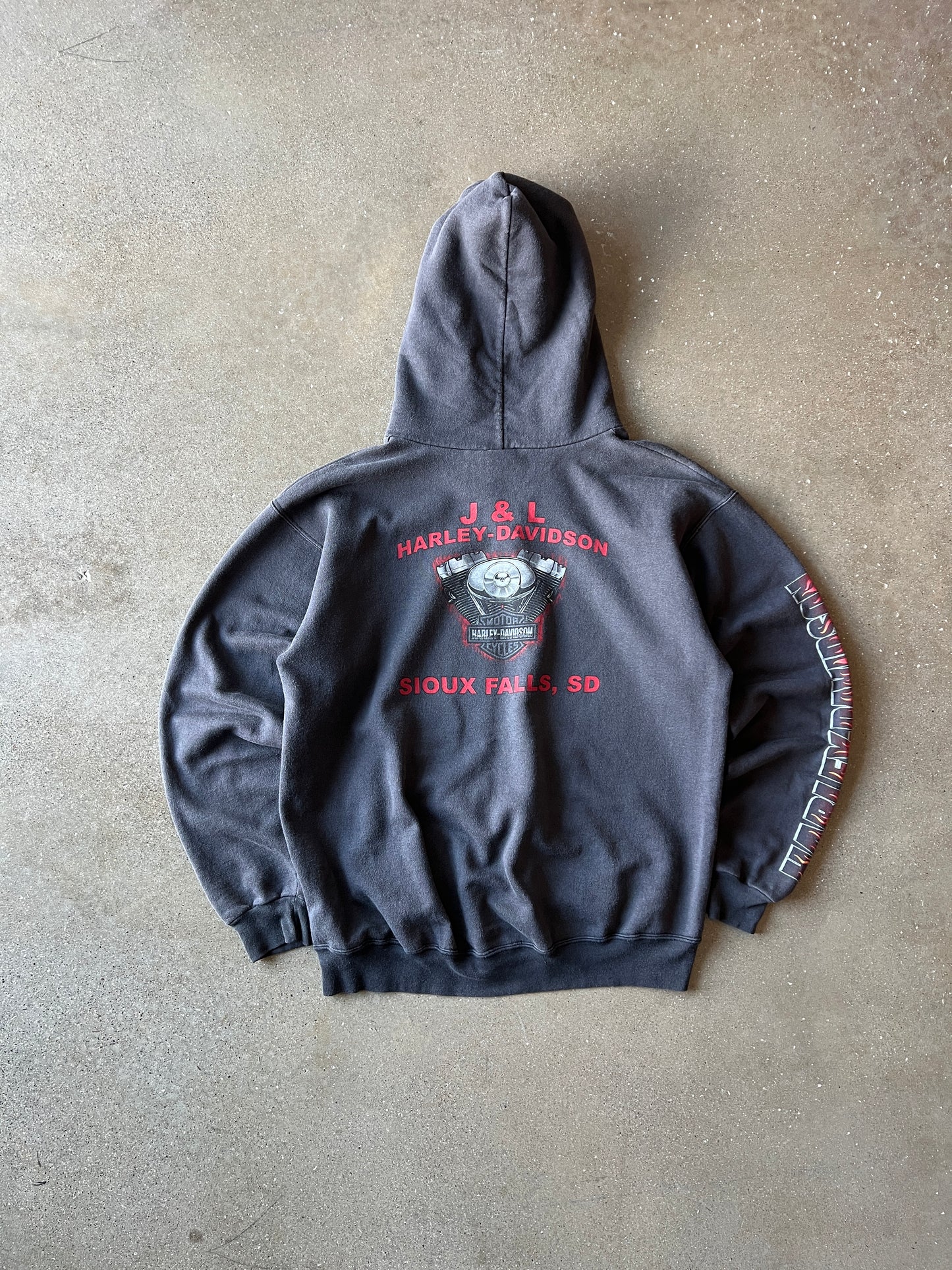 Vintage Faded Black Harley Davidson Hoodie - L