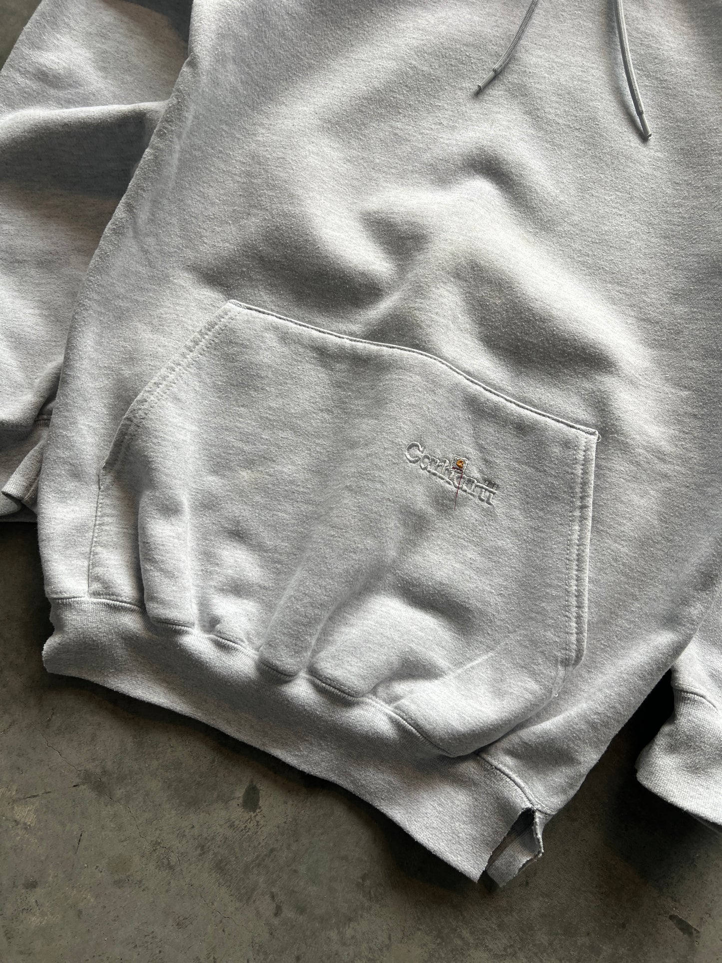 Vintage White Carhartt Logo Hoodie - M