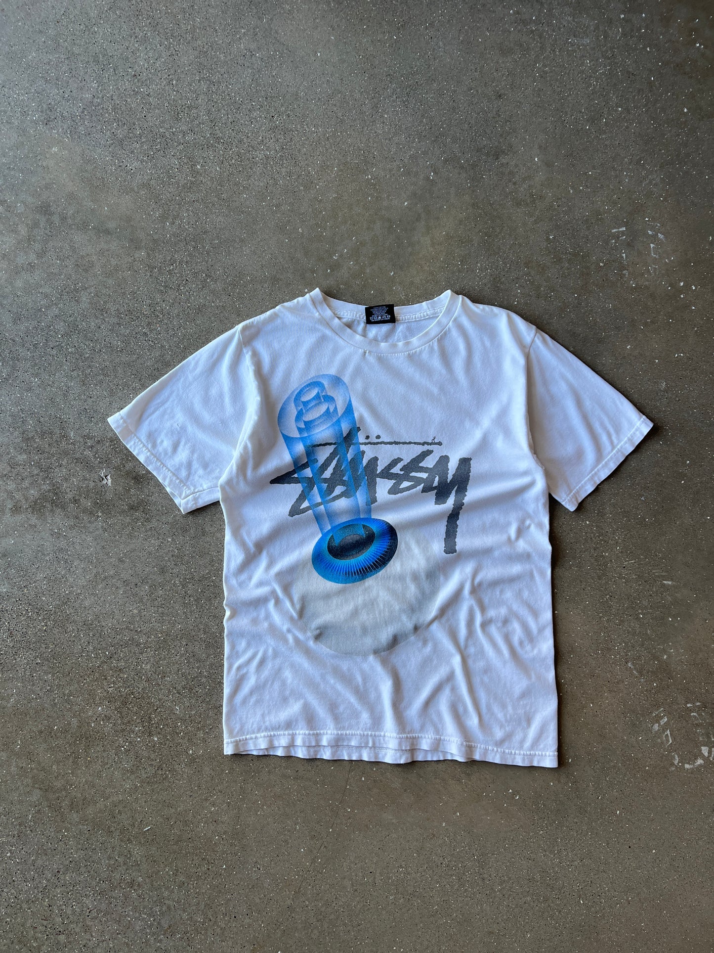 Vintage White Stussy 8-Ball Eye Shirt - S