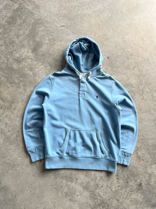 Vintage Baby Blue Polo Hoodie - XL