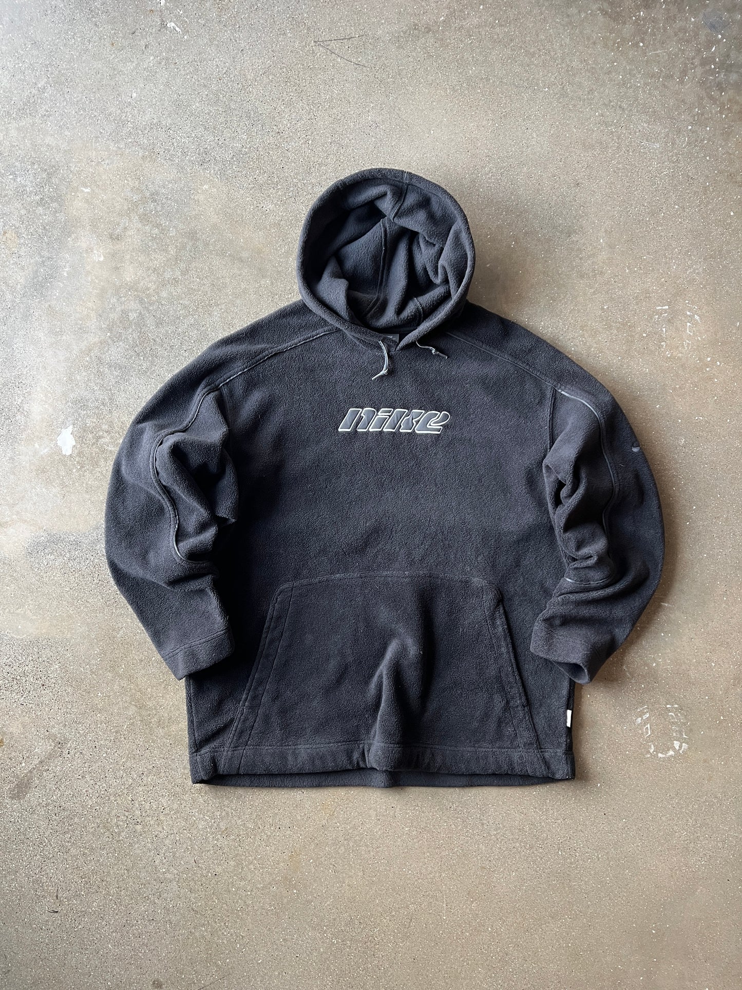 Vintage Dark Grey Nike Spellout Fleece Hoodie - L