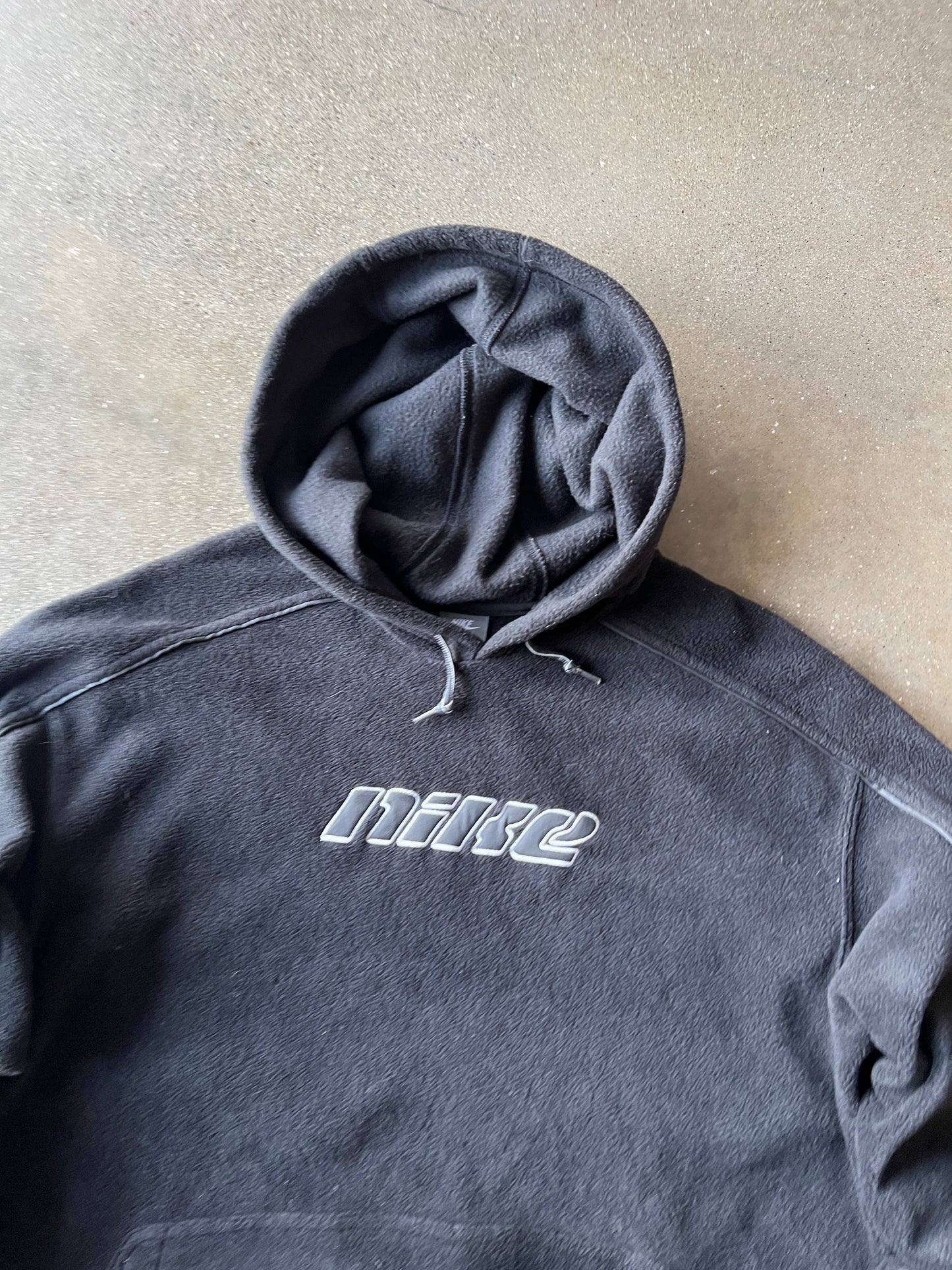 Vintage Dark Grey Nike Spellout Fleece Hoodie - L