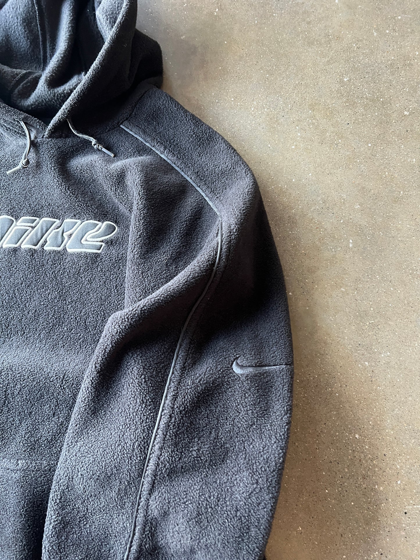 Vintage Dark Grey Nike Spellout Fleece Hoodie - L