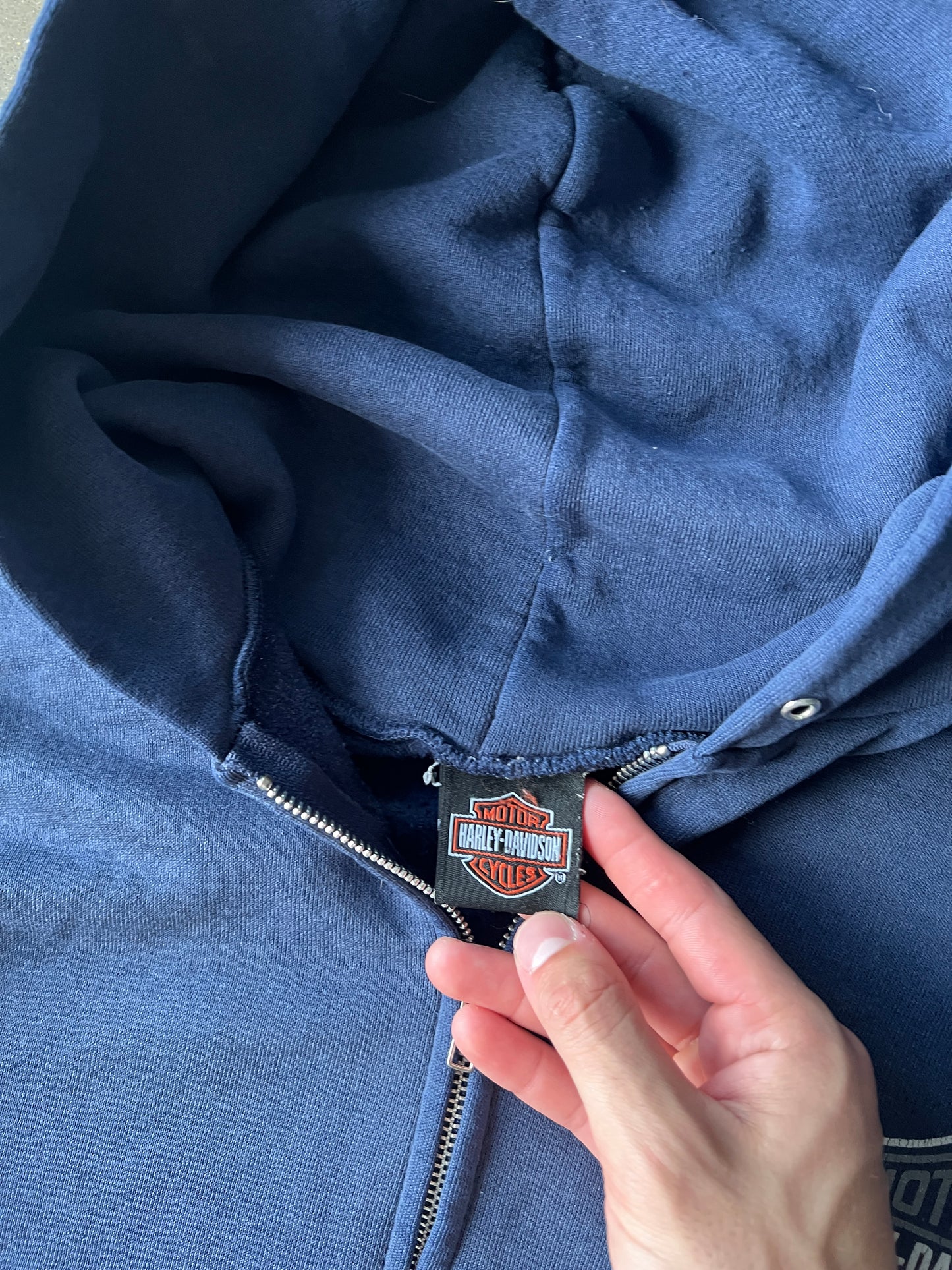 Vintage Navy Blue Harley Davidson Hoodie - L