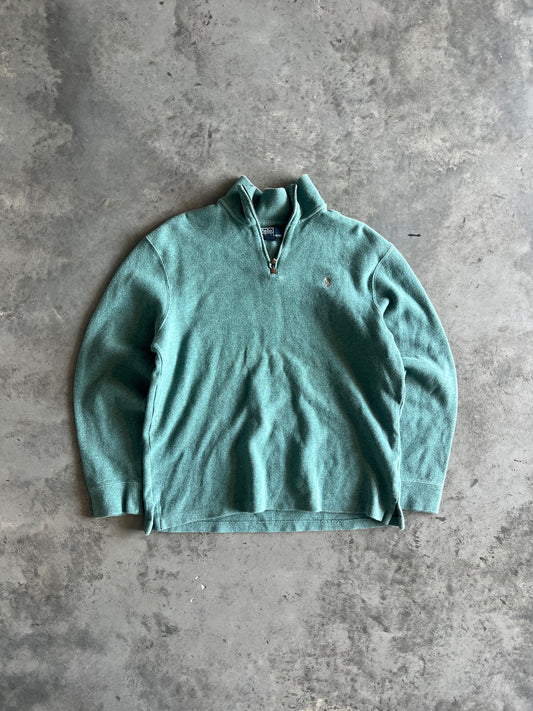 Vintage Light Green Polo Zip-Up - XL