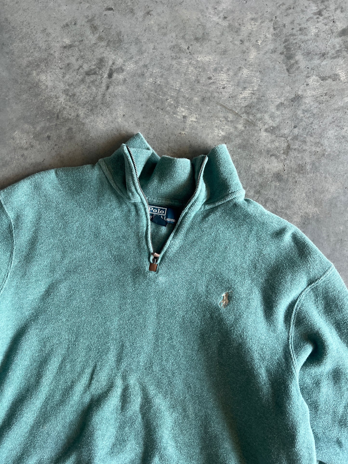 Vintage Light Green Polo Zip-Up - XL