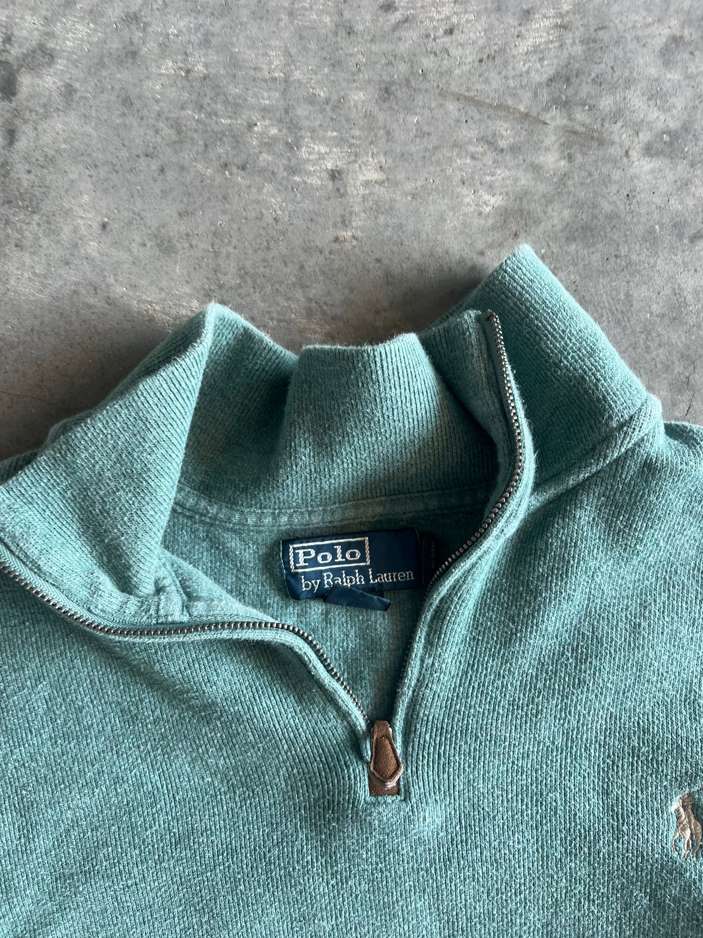 Vintage Light Green Polo Zip-Up - XL