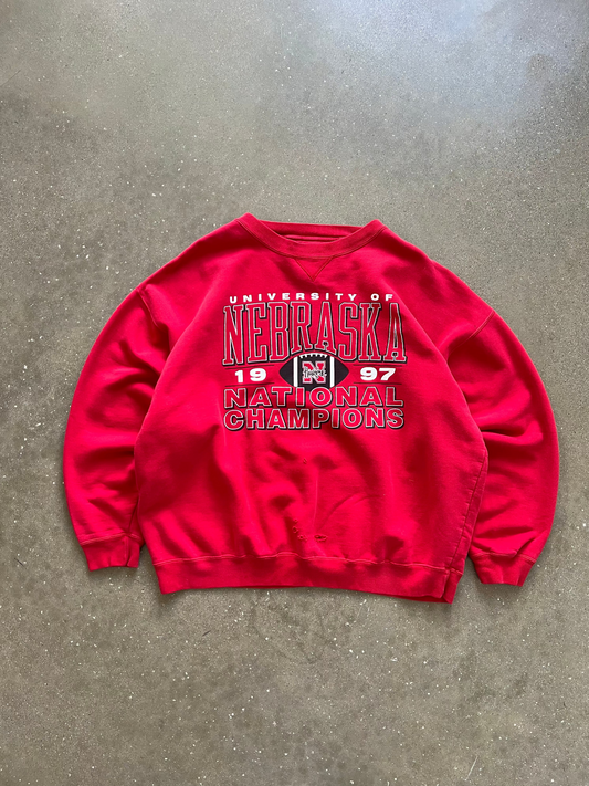 Vintage Red Nebraska Huskers Crew - XL