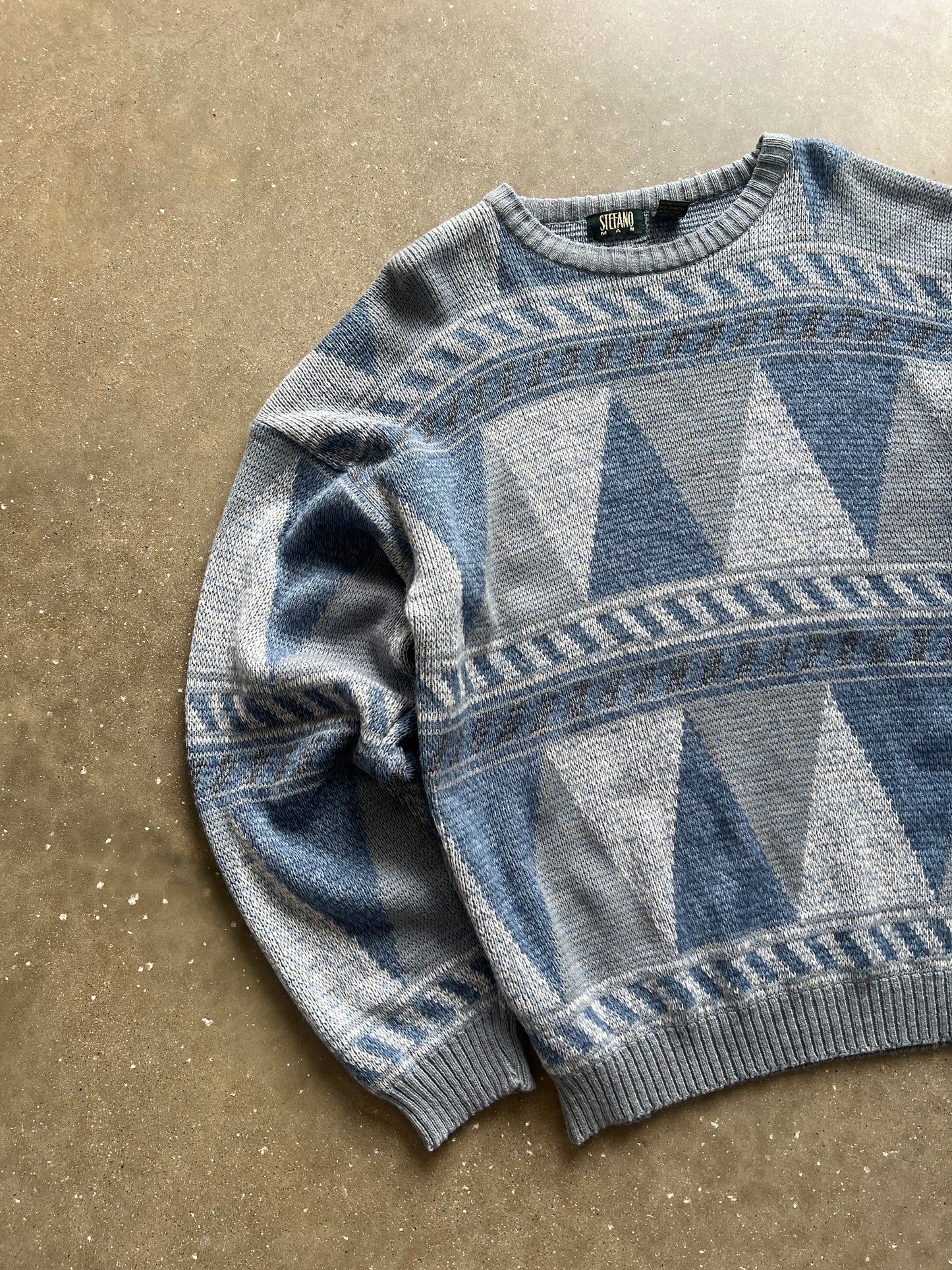 Vintage Blue Geometric Cable Knit Sweater - XL