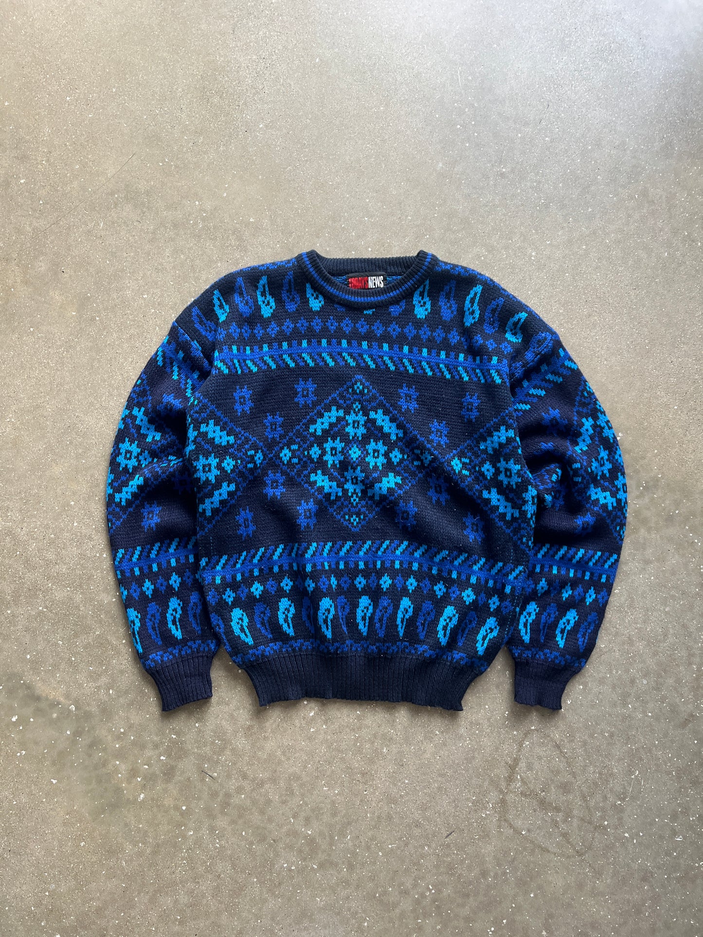 Vintage Royal Blue Cable Knit Sweater - L