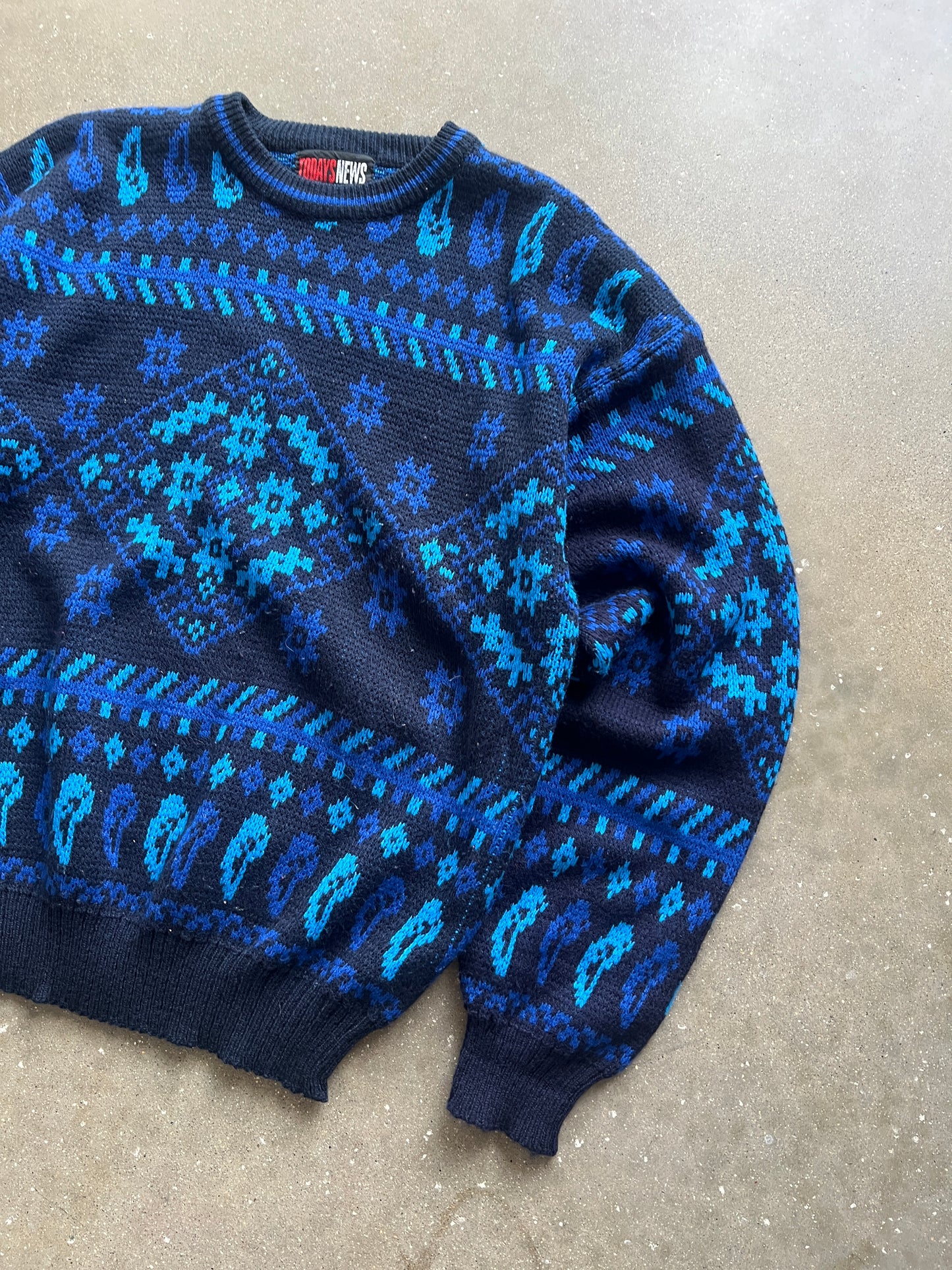 Vintage Royal Blue Cable Knit Sweater - L