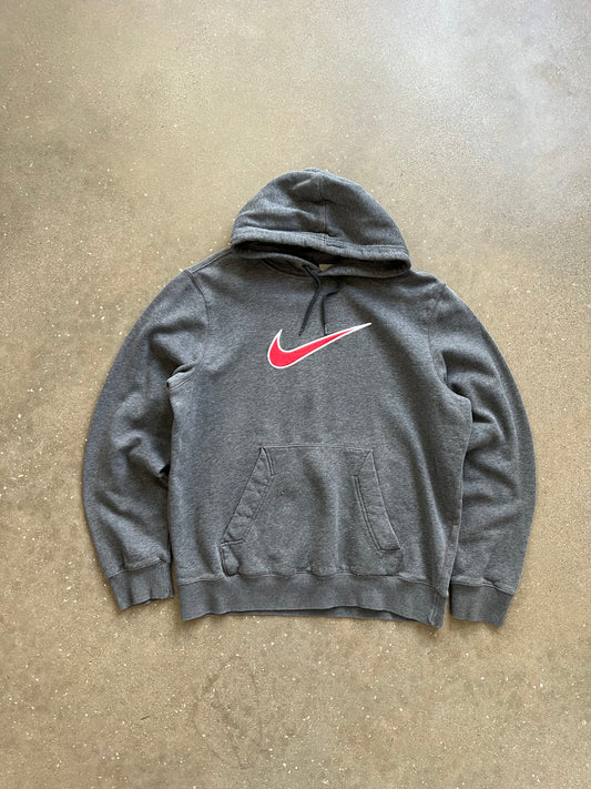 Vintage Grey Nike Swoosh Hoodie - L