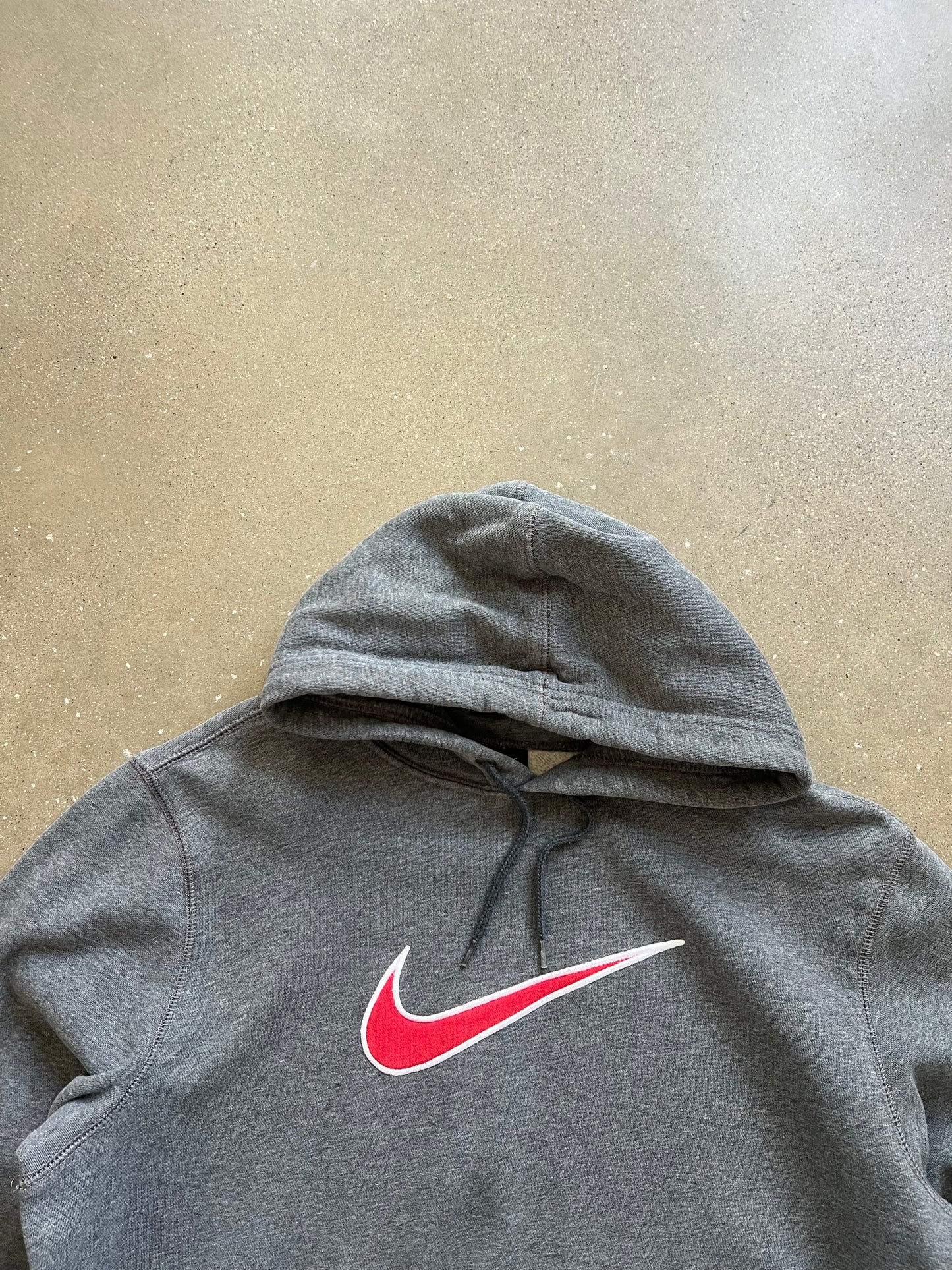 Vintage Grey Nike Swoosh Hoodie - L