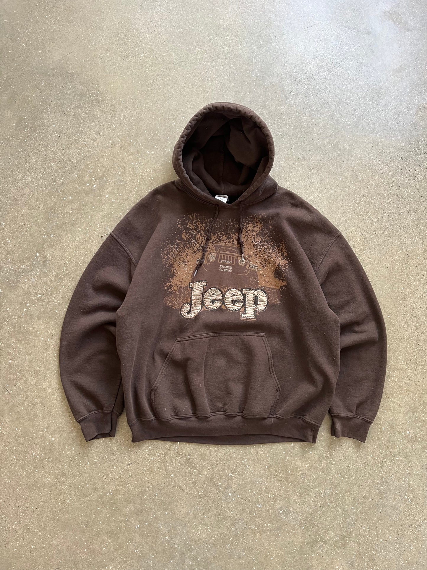 Vintage Brown Jeep Spellout Hoodie - XL