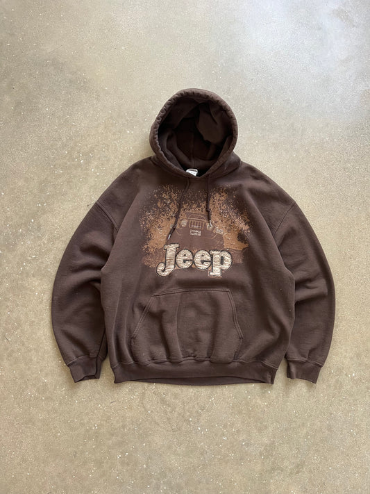 Vintage Brown Jeep Spellout Hoodie - XL