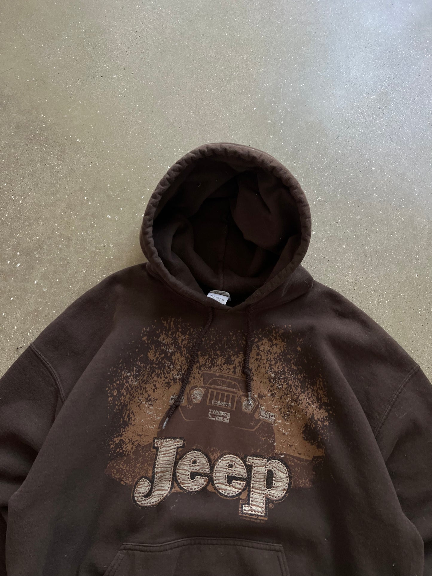 Vintage Brown Jeep Spellout Hoodie - XL