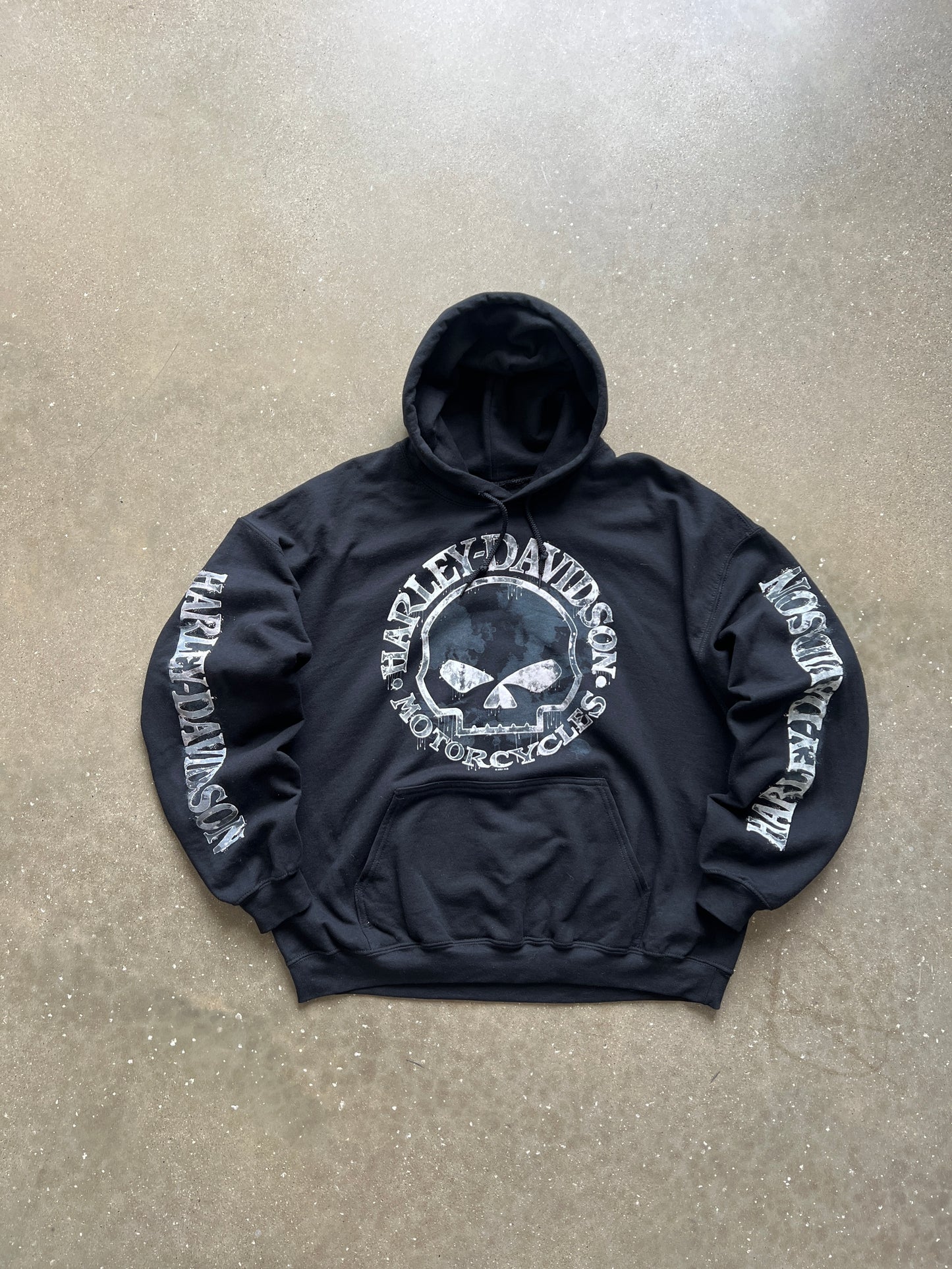 Vintage Black Harley Davidson Skull Hoodie