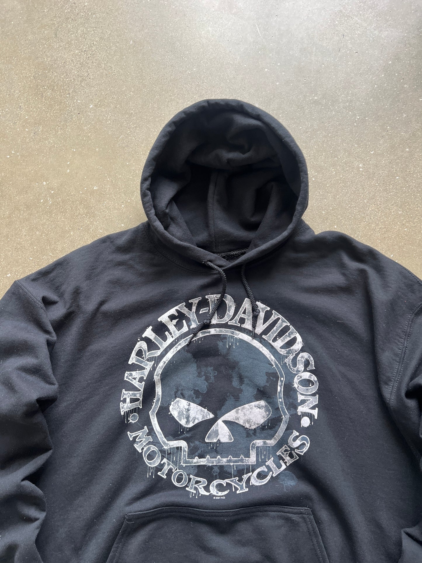 Vintage Black Harley Davidson Skull Hoodie