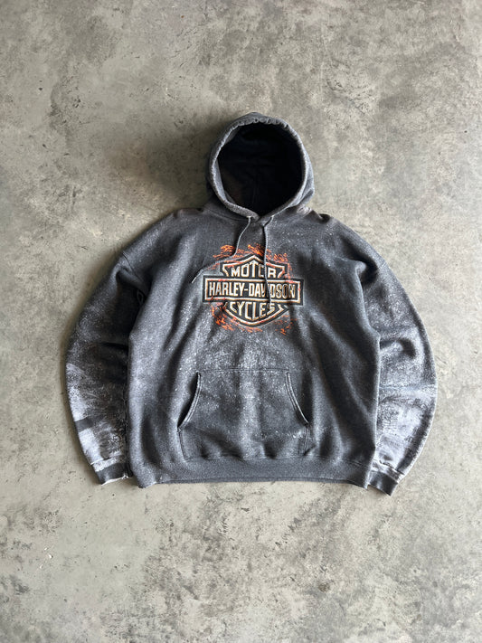 Vintage Grey Paint Stained Harley Hoodie - XL