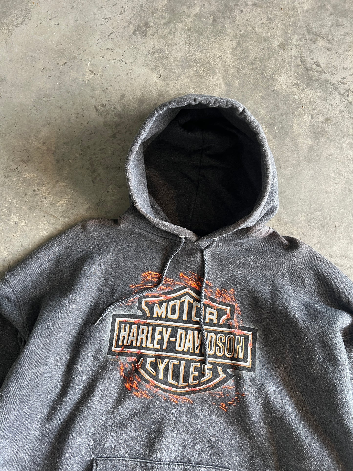 Vintage Grey Paint Stained Harley Hoodie - XL