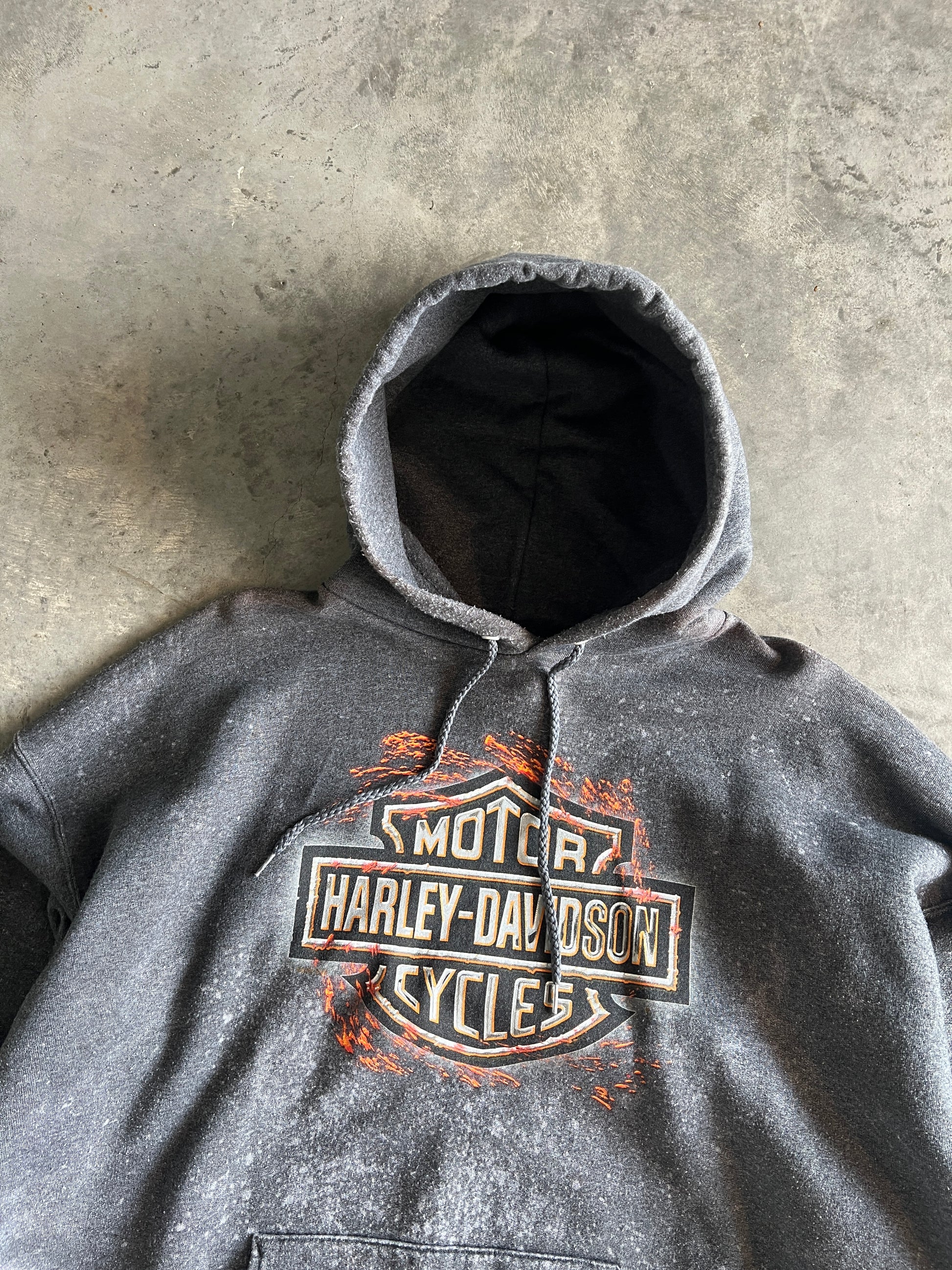 Vintage Grey Paint Stained Harley Hoodie - XL