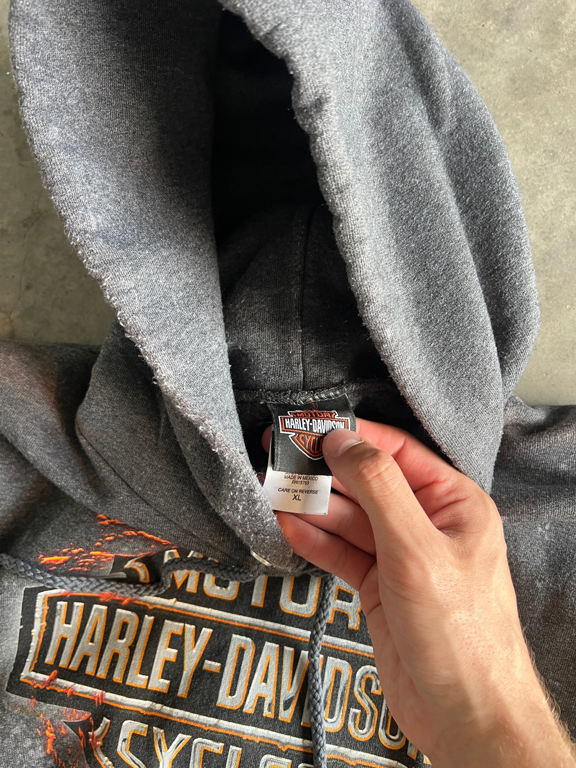 Vintage Grey Paint Stained Harley Hoodie - XL