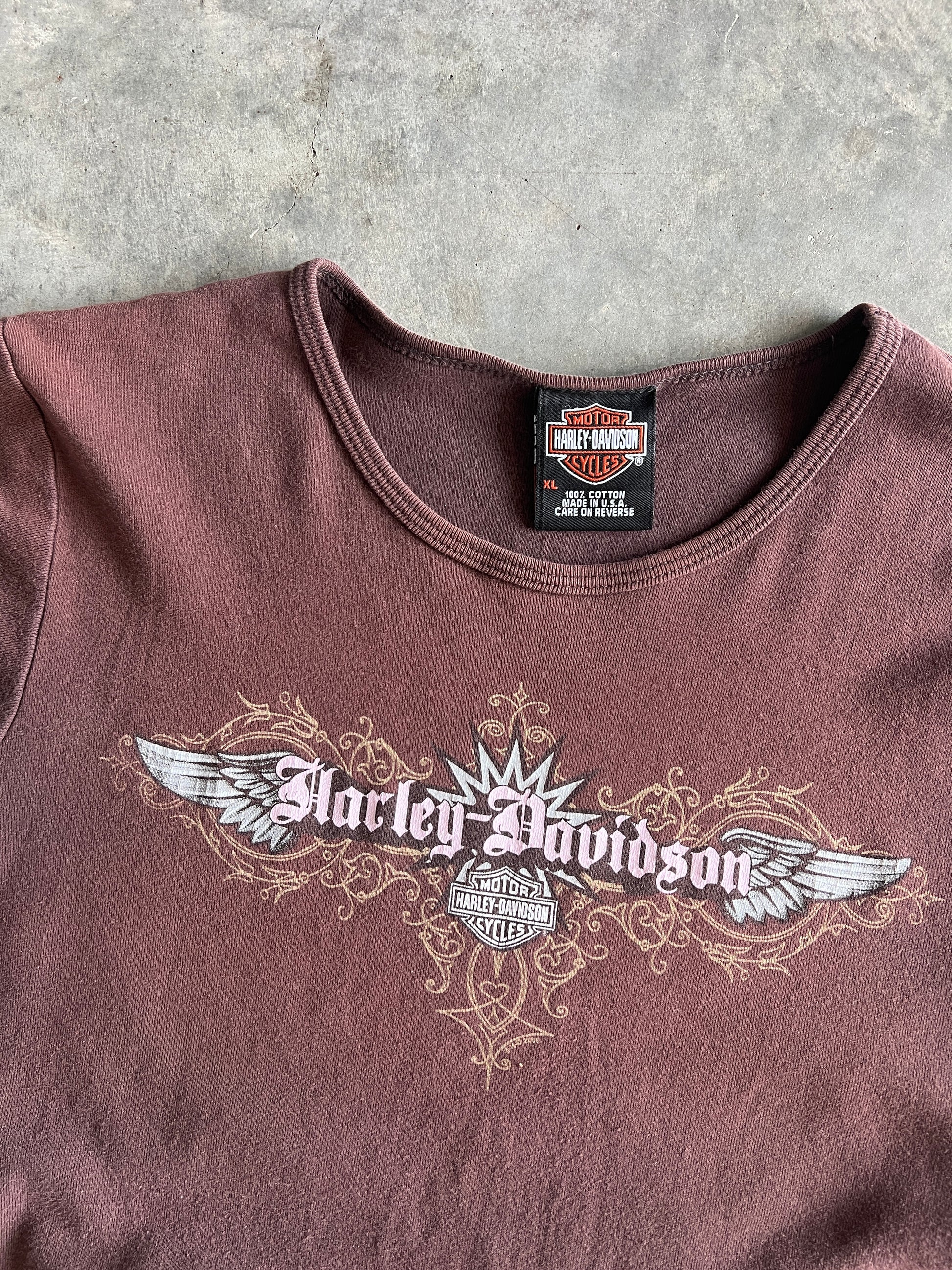 Vintage Brown Womans Harley Shirt - XL