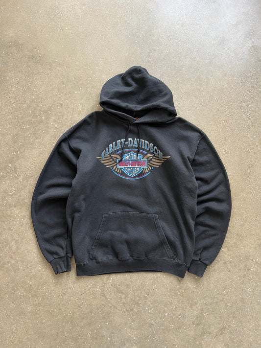 Vintage Black Harley Davidson Hoodie - L